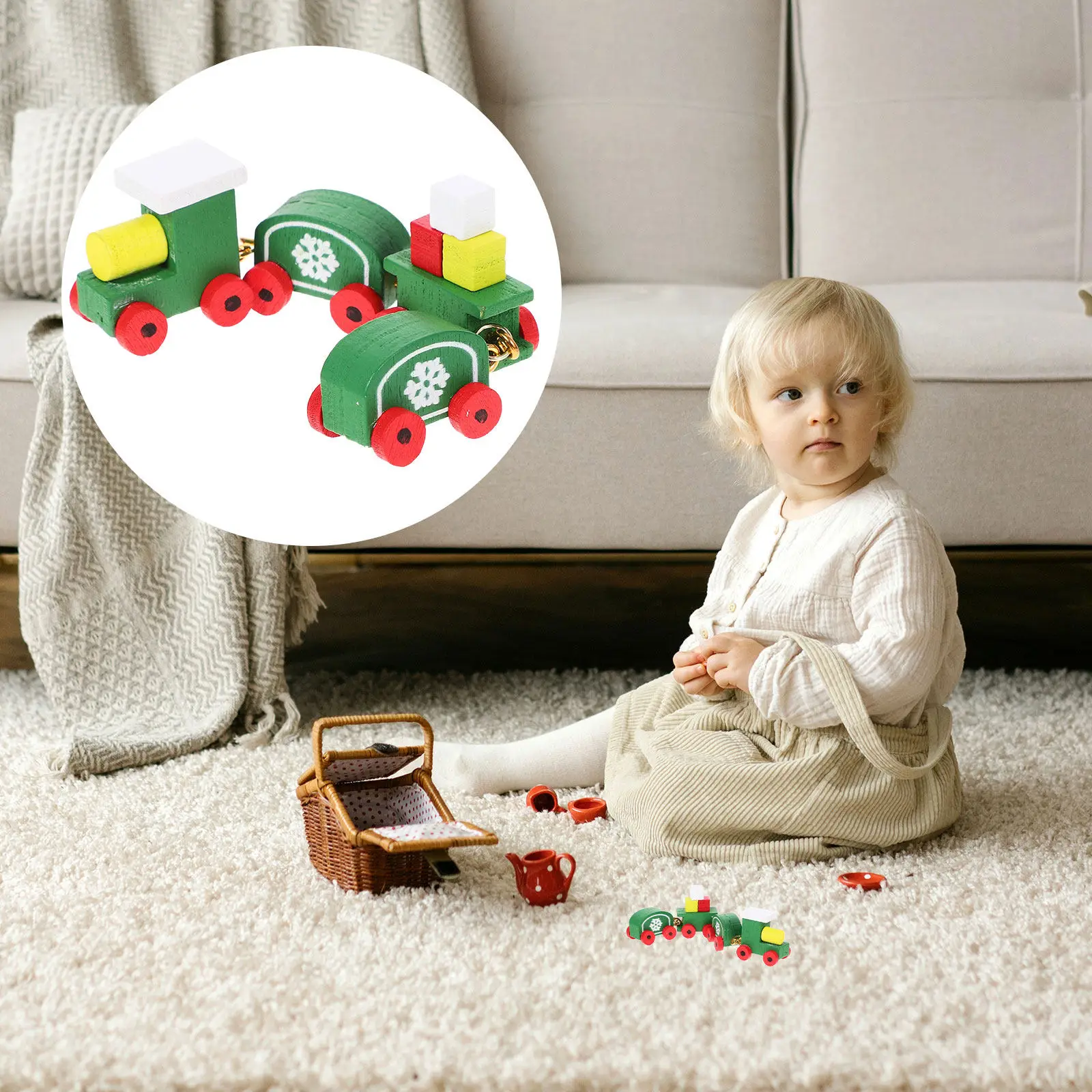 

Mini Wooden Cartoon Train Ornament Compact Size Home Decoration Dollhouse Accessory Creative Train Decor House Accessories