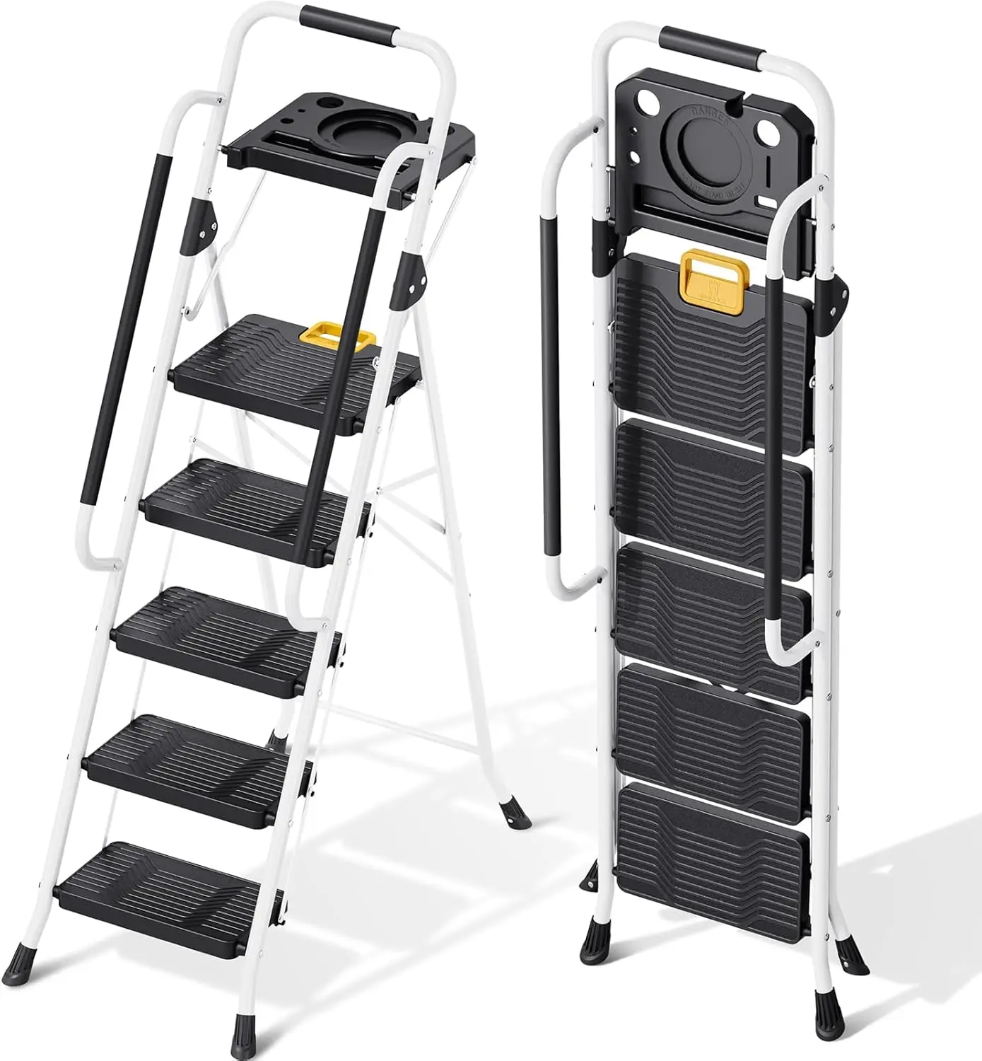 Folding 5-Step Ladder, 800 lbs Capacity Step Stool with Safety Lock, Tool Tray, Non-Skid Wide Steps, Handrail, Household Folding