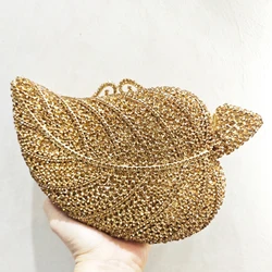 Nuove foglie d'oro pochette da donna borsa da sera con diamanti borse da ballo di nozze in cristallo da donna borse con strass borse da sposa per feste