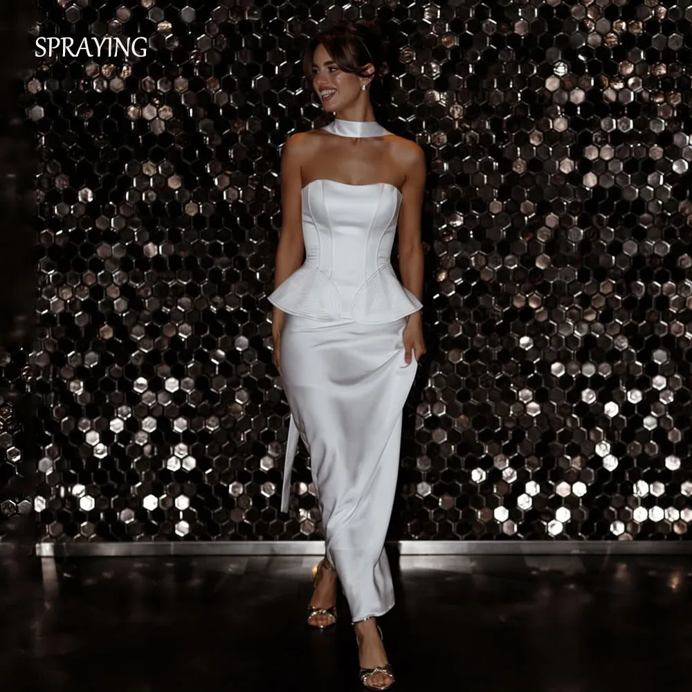 

SPRAYING Elegant Mermaid Satin Wedding Dress Ivory Sweetheart Sleeveless Bridal Gowns Long Tiered Robe De Mariée Customized 2025
