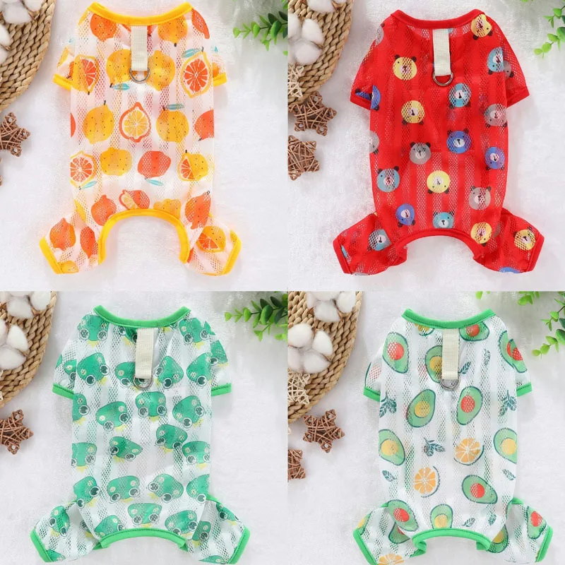 Hundekleidung Sommer Mesh-Jumpsuit Pyjama Haustier Hund Onesie Trainingsanzug für kleine und mittelgroße Hunde Dackel York Welpen Bodysuit Overall L