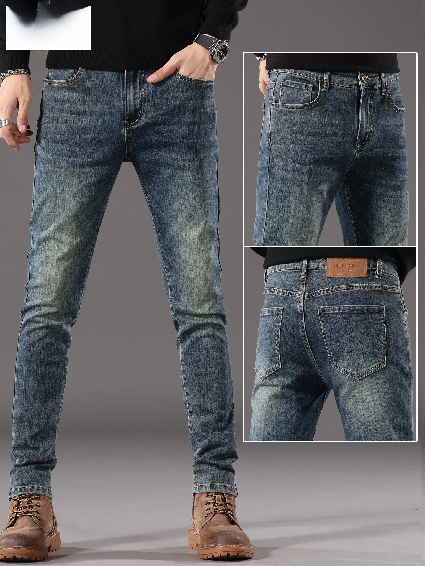 

Retro High-End Men's Slim Fit Straight Leg Jeans Spring Trendy Casual Nine-Piece Cotton Stretch Denim Comfortable Wear Resistant
