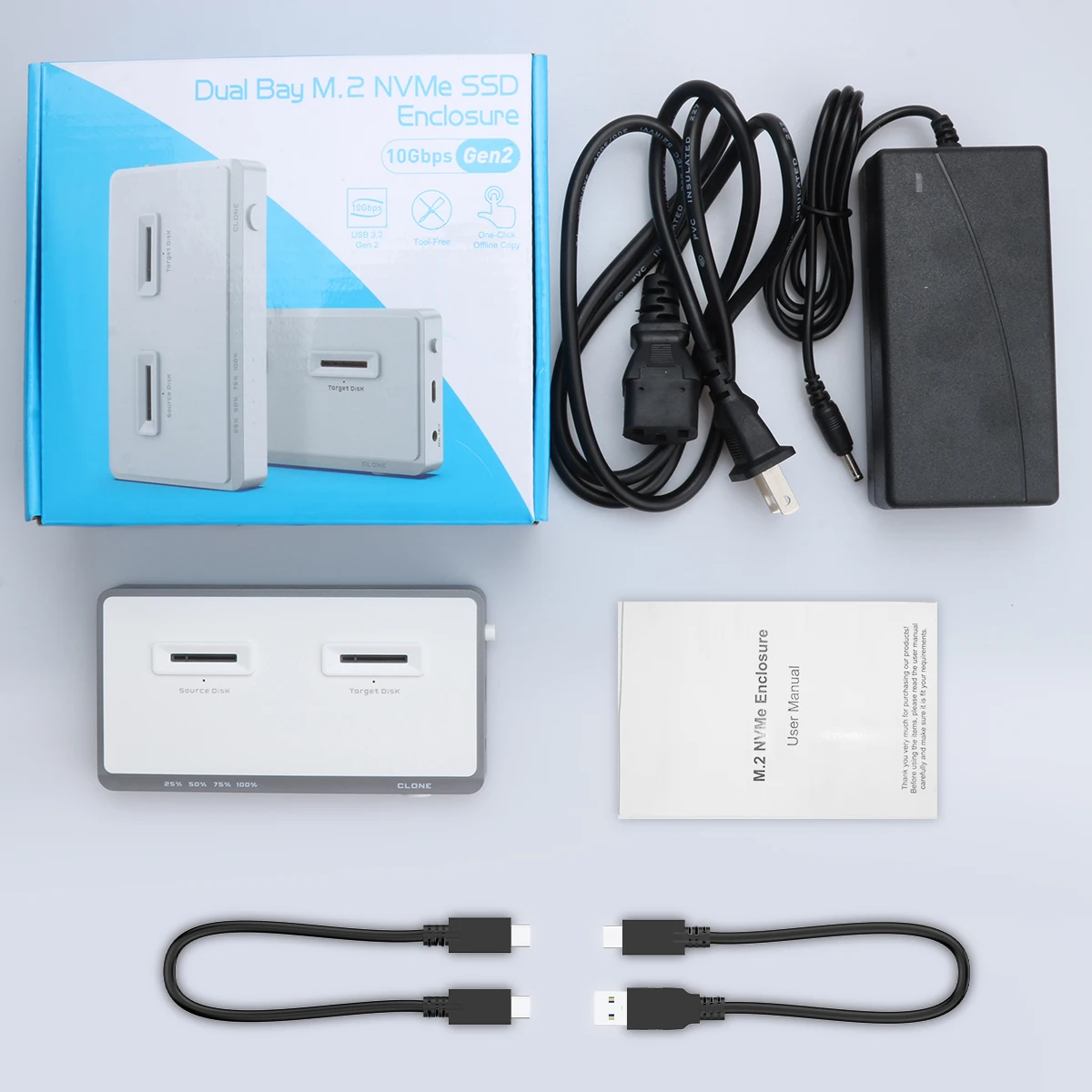 Rocketek USB 3.2 NVMe M.2 Duplicatore Dual-Bay Offline Clone da USB C a NVME Docking Station M2 SSD Chiave M Custodia per dischi rigidi