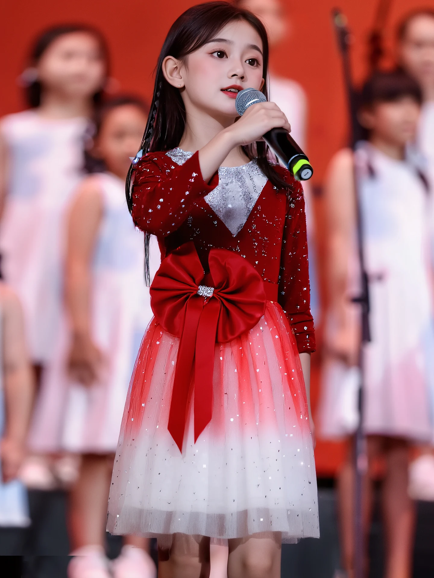 

Patriotic Red Performance Outfit for Girls Primary And Middle School Speech Host Costume National Stage Clothing Tewnjerll