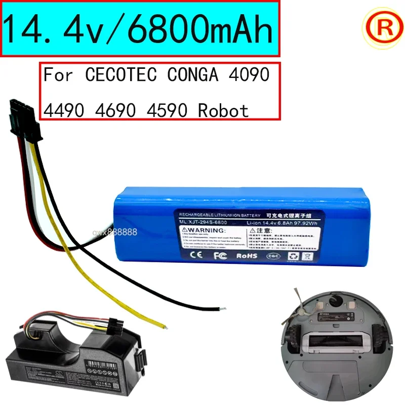 New 5600mAh/6800mAh/12800mAh  Li-ion Battery for CECOTEC CONGA 4090  4490 4690 4590Robot Vacuum Cleaner 14.4V 14.8V 18650 4s2p