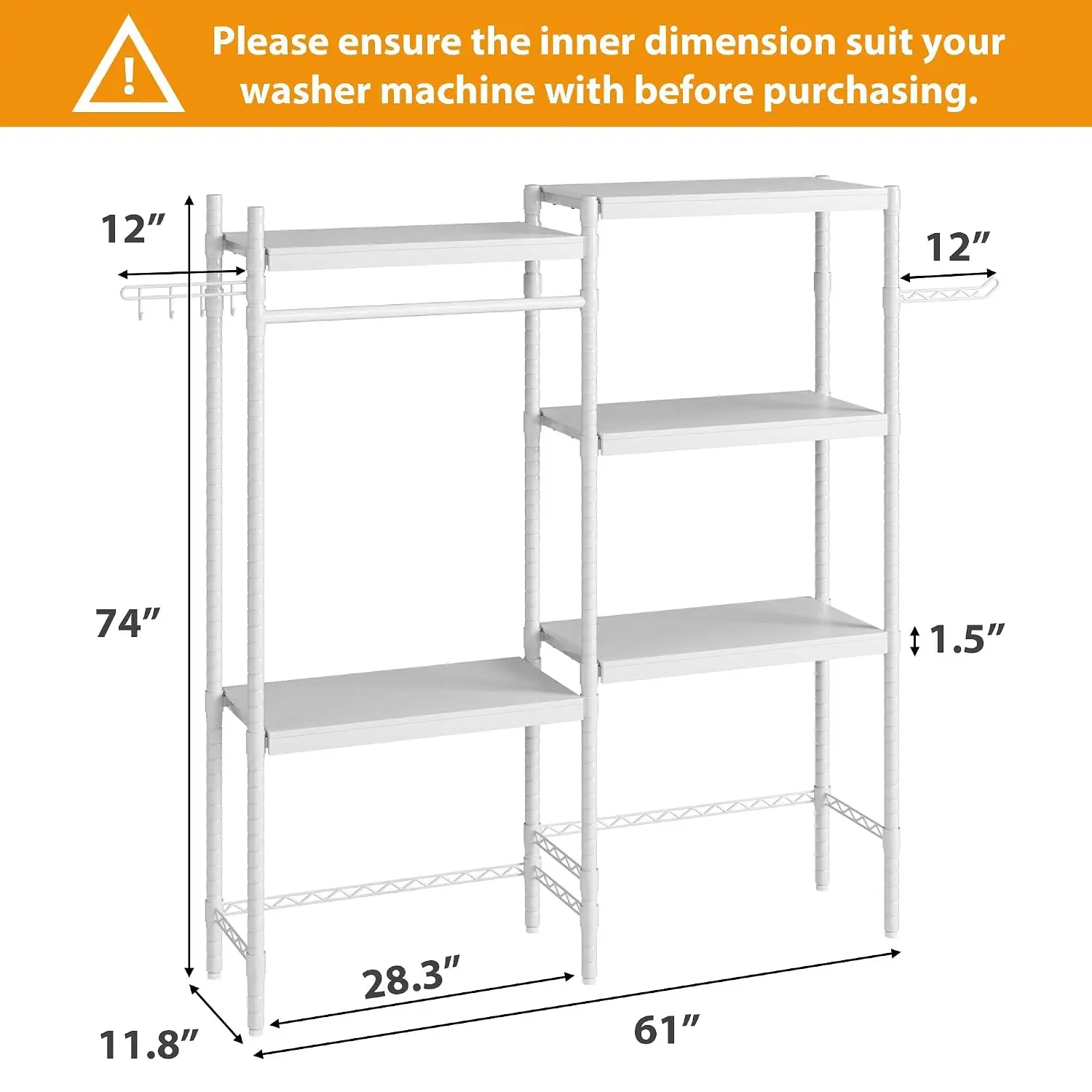5-Tier Over Washer Dryer Rack Heavy Duty Adjustable Shelf Wood & Iron Frame Space Saving Laundry Storage 28 Inches, Customized