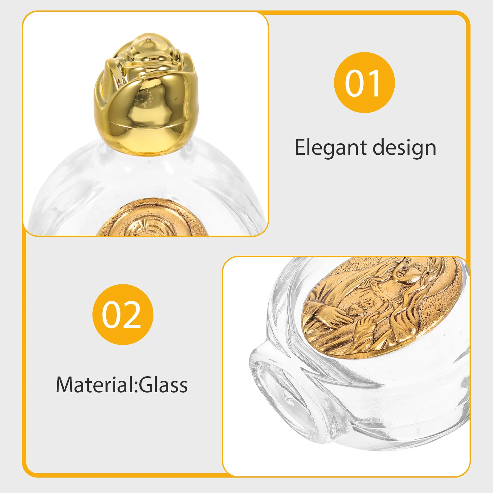 4Pcs Holy Water Bottles Crystal Glass Rose Embossed Compact Portable Religious Ceremony Blessings Family Protection Travel