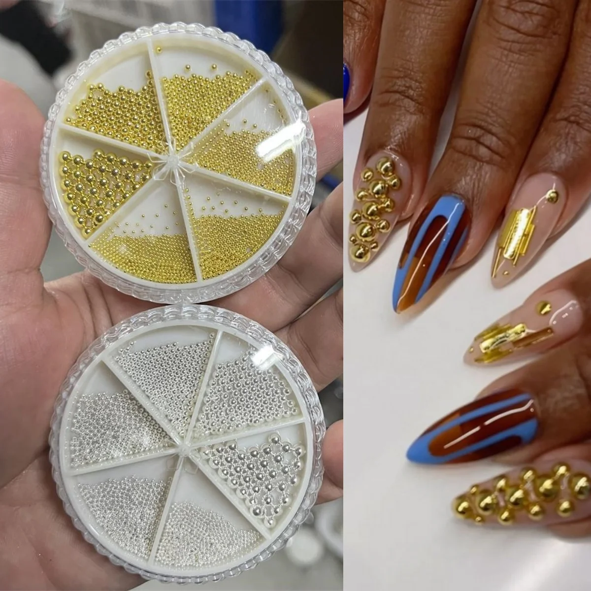 

1 коробка 3D золотые, серебряные металлические мини-бусины для дизайна ногтей, украшения смешанного размера, круглые шарики, стальные бусины, сделай сам, дизайн ногтей, ювелирные аксессуары *6