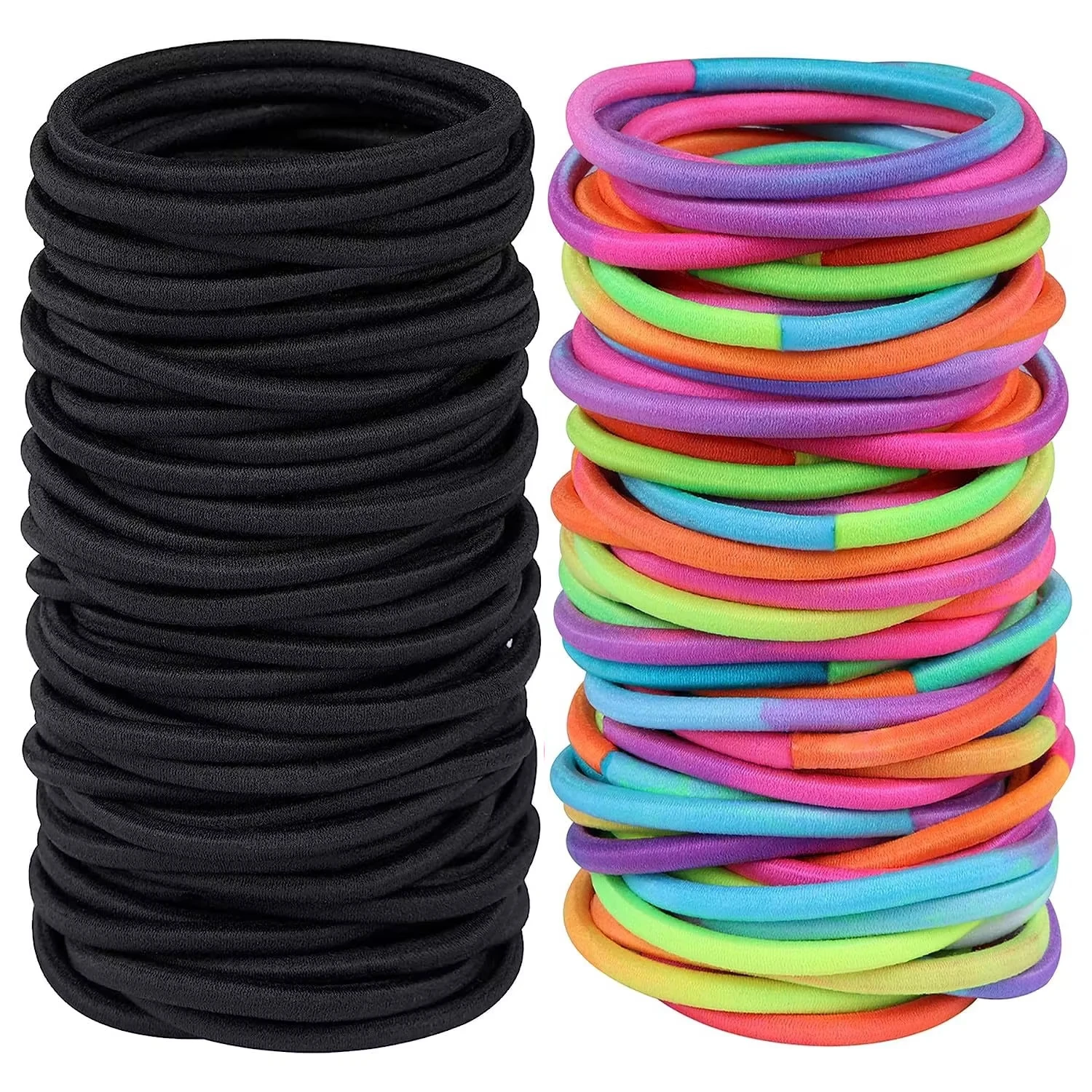 10/50pcs 4mm Mix Color Black No Damage Elastics Hair Ties Bands Leagues Pony Tails Holders for Men Women Girls and Boys Bulk