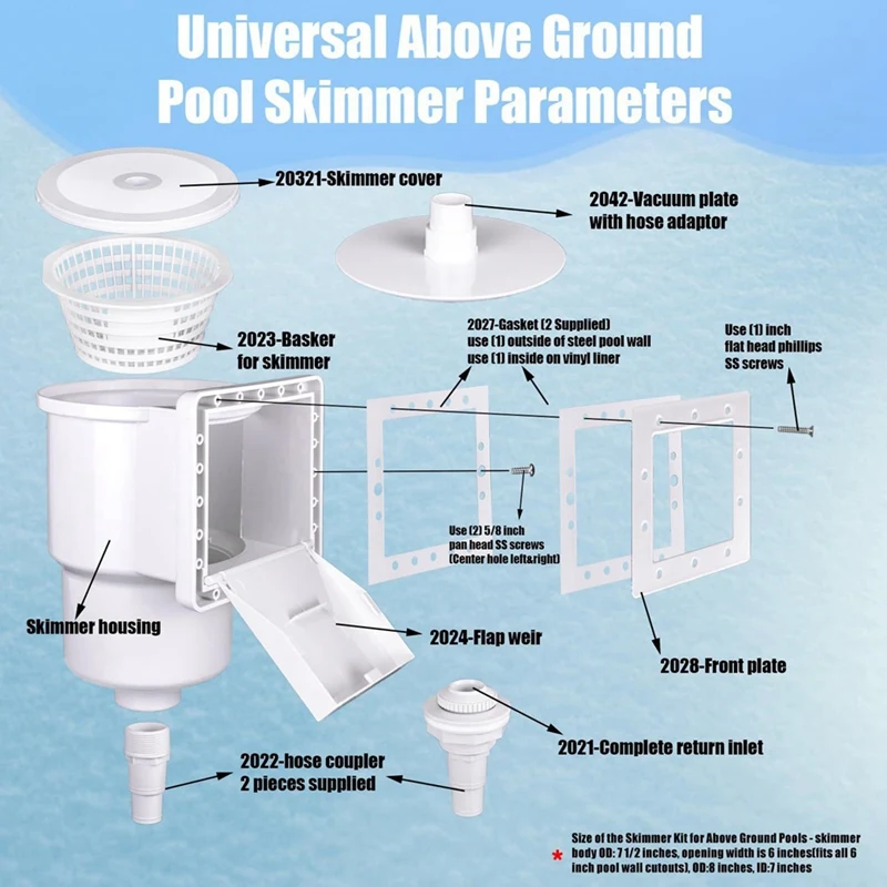 WISH Above Ground Pool Skimmer,Thru-Wall Skimmer With Accessory, Swimming Pool Skimmer,Opening Width 6 Inches, SP1091LX