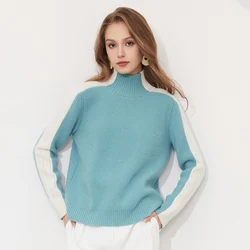 RONGYI 100% Cashmere Autumn And Winter Sweater 2024 Women Thickened Pullover Half-high collar Knitted Top Fashion  Simple