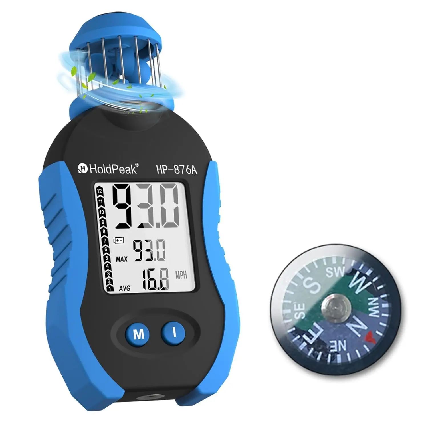 

Handheld Cup Anemometer, 42m/s Digital Air Wind Speed Meter with Compass, Wind Measuring Device Gauge for Outdoor Sailing Drone