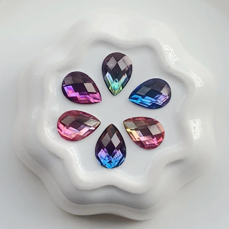 DIY 30pcs 10*14mm Rainbow Color Resin Rhinestone crystal Drop shape flatback Rhinestone HE55