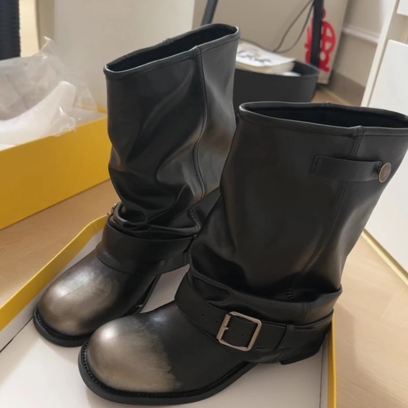 New Black Belt Buckle Ankle Boots Women Chunky Heels Stacking Pants Boots Women High Heels Shoes Woman Fashion Botas de mujer