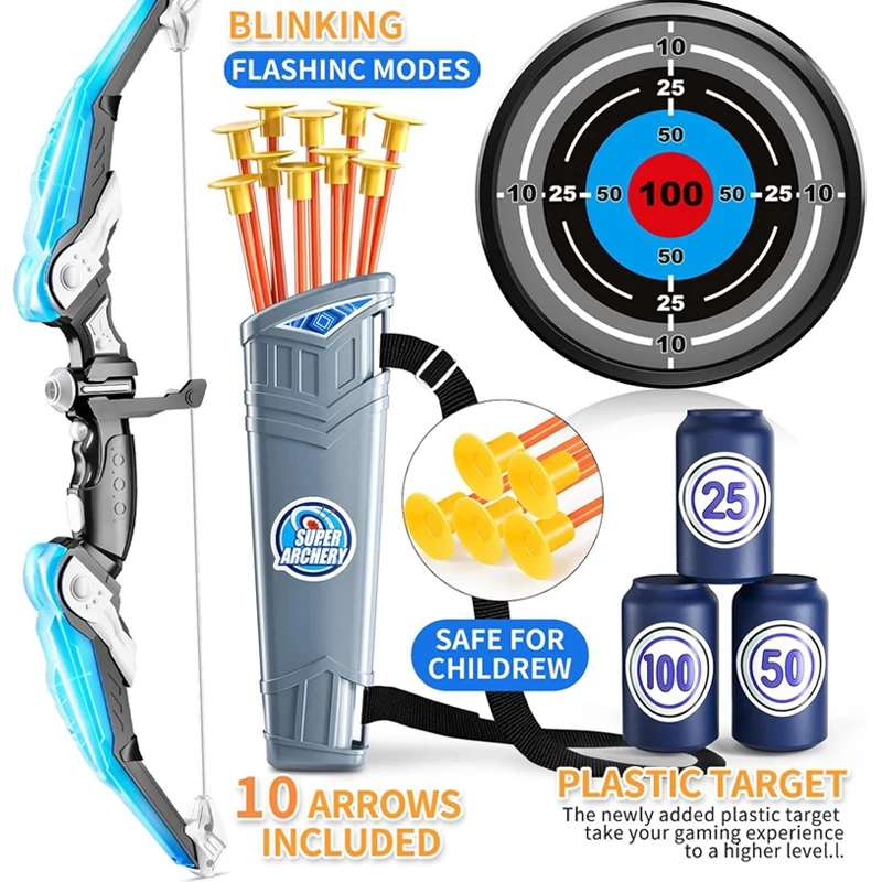 어린이 활과 화살 스포츠 장난감 LED 라이트 흡착컵 야외 사격 세트 어린이 교육용 게임 장난감 소년 선물