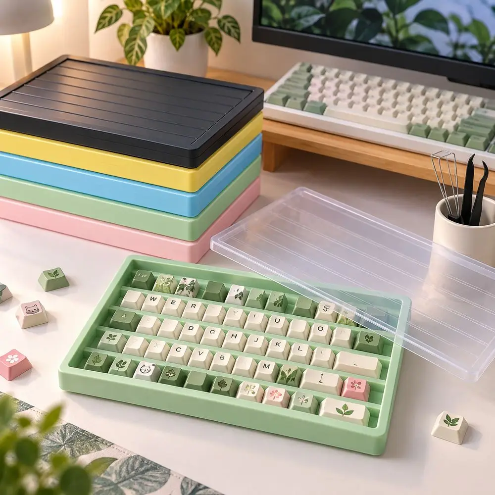 Dustproof Keycap Storage Box Transparent Lid Stackable Keyboard Keycap Case Multicolor Options Slotted Tray Keyboard Maintenance