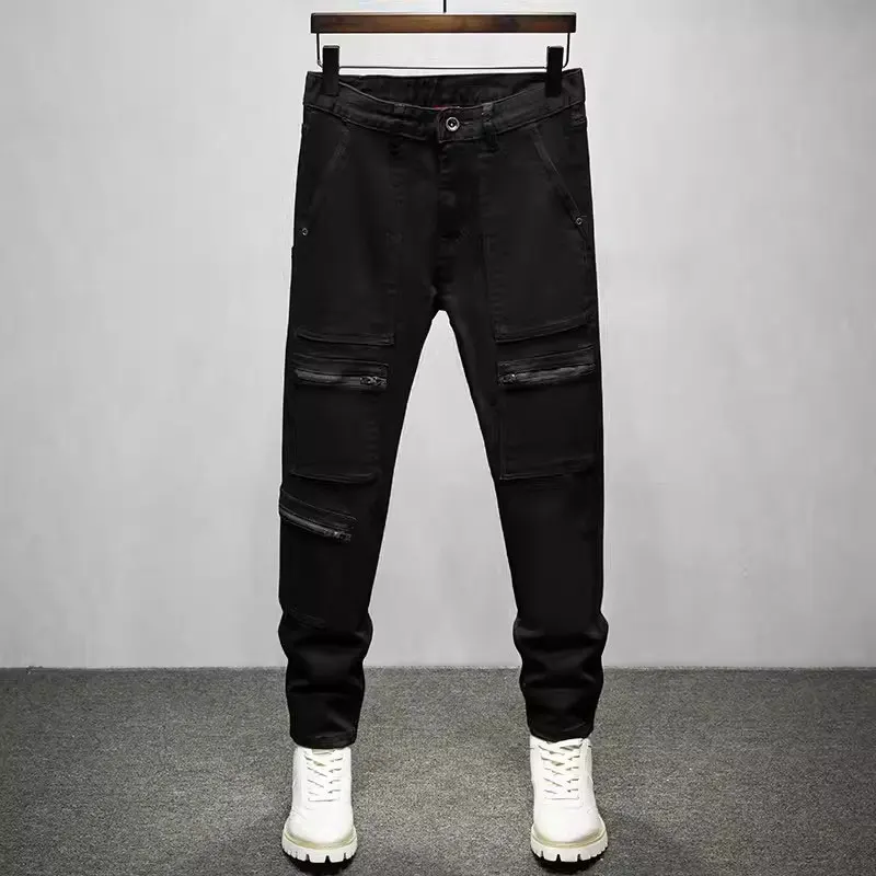 Street Fashion Men's Jeans Vintage Black Gray Elastic Slim Fit Split Jeans Men's Designer Hip Hop Jeans Pencil Pants hombre