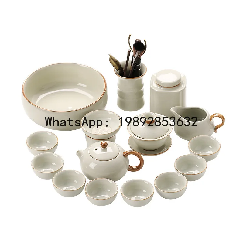 

PYJ beige Ru kiln Kung Fu tea set, a complete set of new open-piece teapots for household use