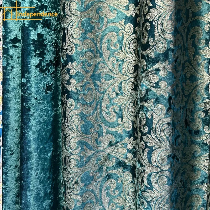 High-end Dark Green Velvet Bronzing Jacquard Curtains for Living Room Bedroom Balcony Villa Home Decoration Customized Valanace