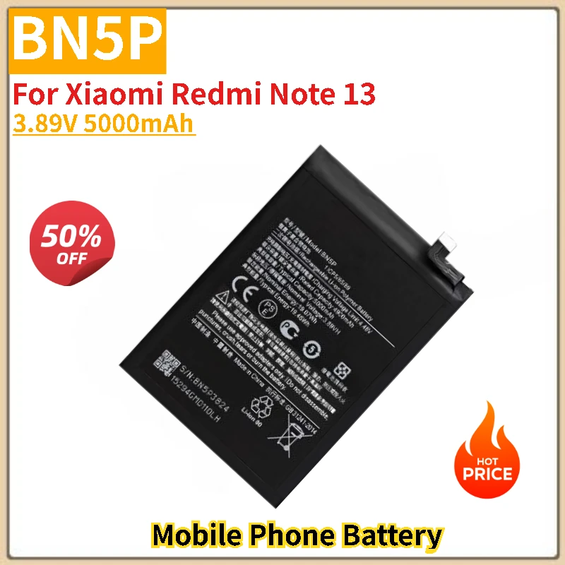 

High Capacity BN5P Phone Battery 3.89V 5000mAh For Xiaomi Redmi Note 13 Brand New High Quality Replacement Battery