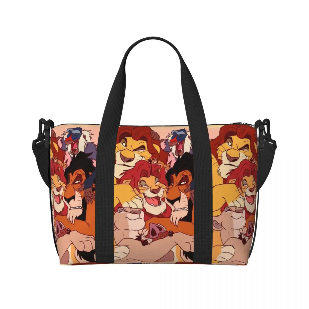 Sac fourre-tout Simba personnalisé pour femme, personnages du roi discutant, grande capacité, sacs de voyage mignons de dessin animé, salle de sport