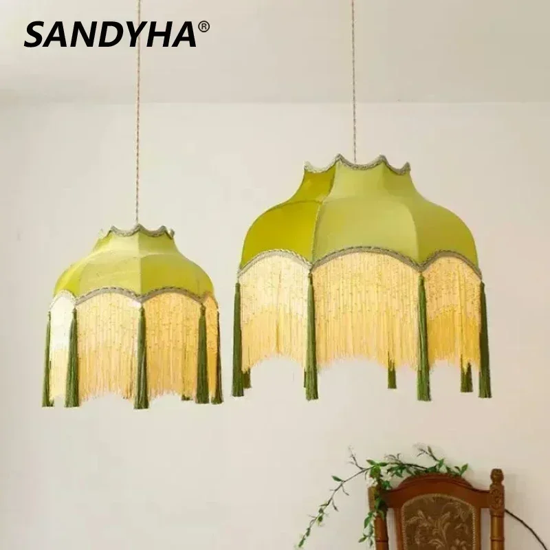 

Retro Tassel Ceiling Chandelier Fabric Led Hanging Lamp Home Decor for Entrance Bedroom Living Room Dining Table Pendant Light