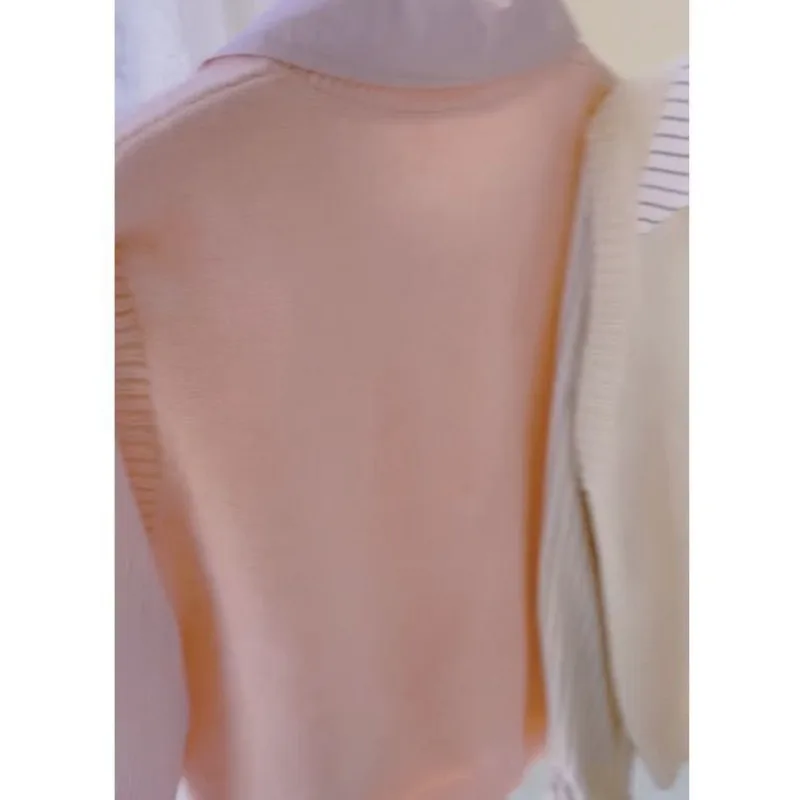 2025 وهمية قطعتين قميص مخطط المرأة أوائل الخريف قصيرة محبوك سترة سترة تقسم المرأة سترة جديدة #5