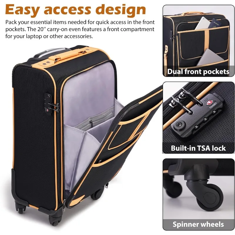 Luggage 4 Piece Set Suitcase Expandable TSA lock spinner softshell