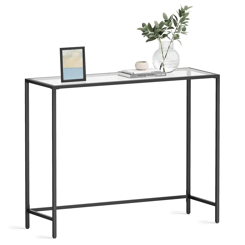 

39.4 Hes Console Table, Tempered Glass Sofa Table, Modern Entryway Table, Metal Frame, Easy To Assemble, Adjustable Feet, For