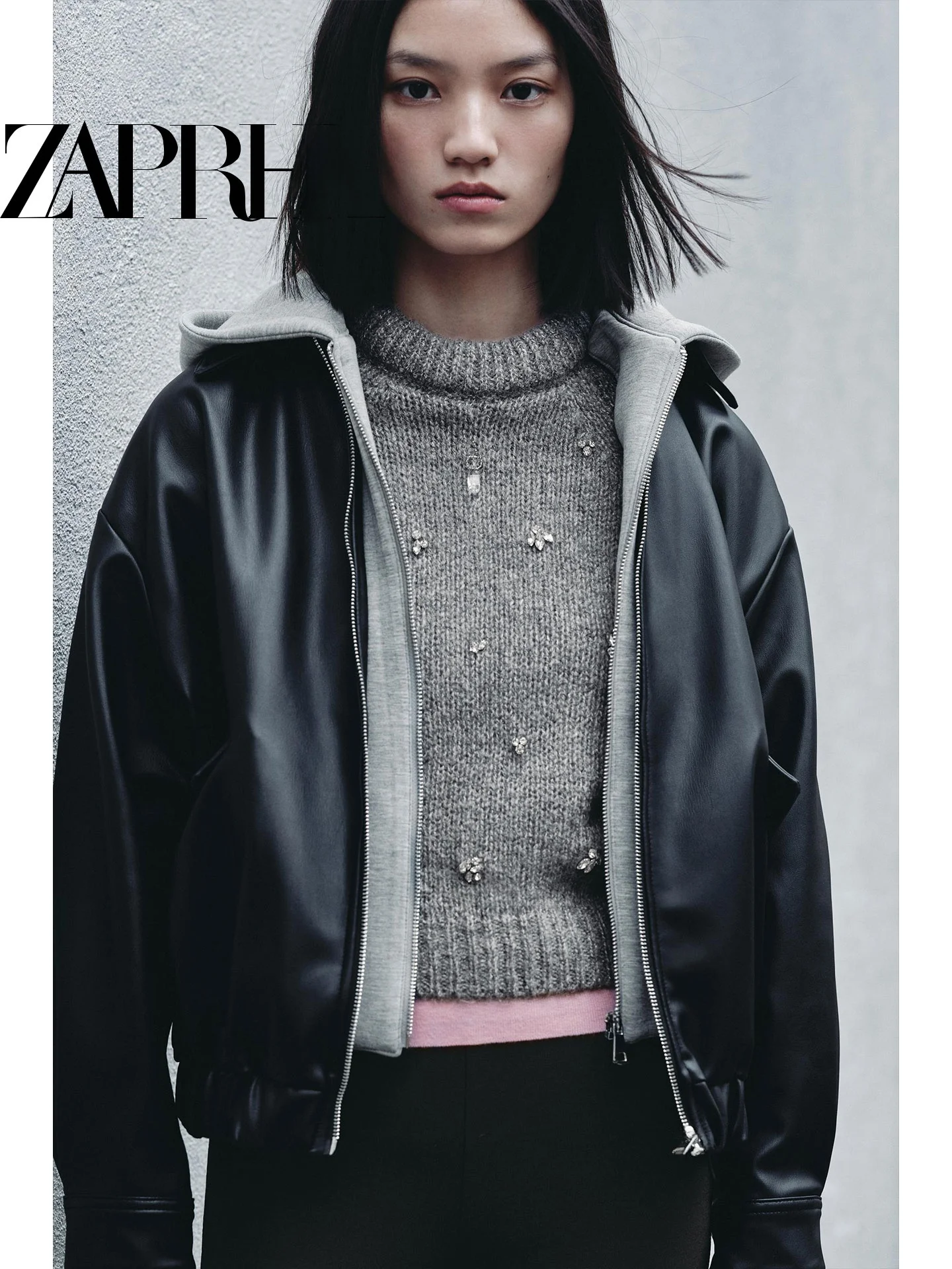 شتاء 2025 تأثير جلد غير رسمي Jaet المرأة فضفاض الربط Sle ملابس خارجية معطف طويل Sve سستة إغلاق معطف مقنع #4