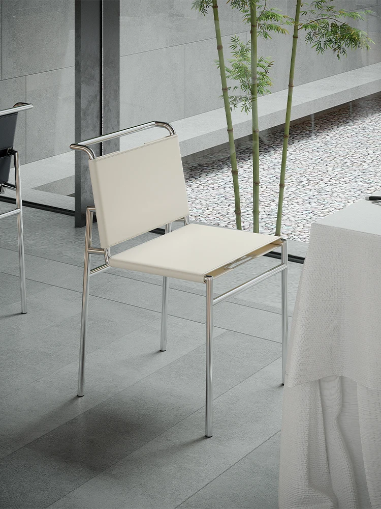 Italian Style Living Room Chair Restaurant Dining Chair Stainless Steel Saddle Leather Chair Leisure