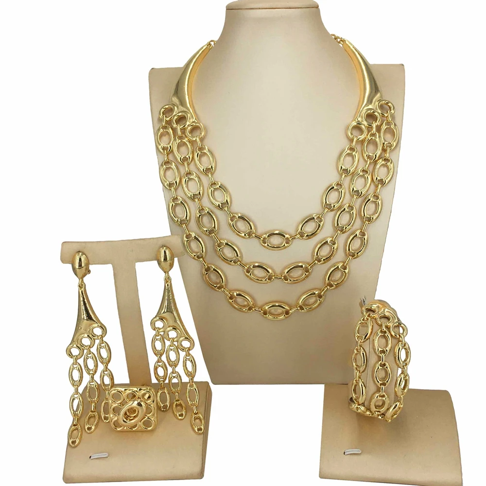 Yuminglai Italian High Quality Gold Plated Jewelry Set African Luxury Chain Necklace Dubai Jewelry Set FHK16025