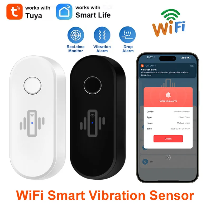 Tuya WiFi Vibration Sensor Alarm Real-Time Motion Shock Detection Security Protection Smart Life APP Notification History Record