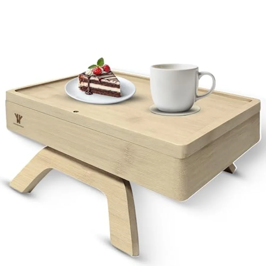 

Bamboo Couch Arm Table, Sofa Arm Tray, 360 Rotating Table, Clip On Side Table for Couch, Perfect Size for Remotes, Storage and