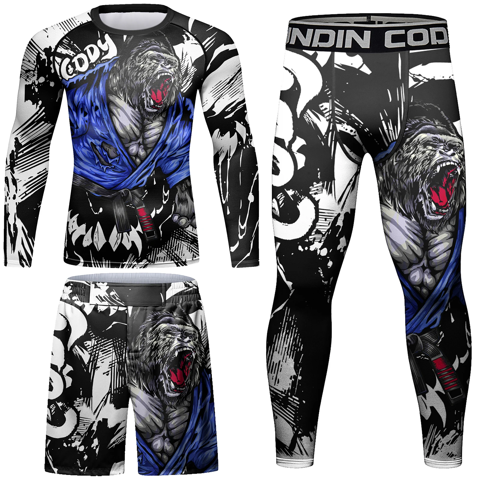 Made in China Men\'s Clothing Full Set Polyester Boxy Sportswear 4Pcs Men Compression Athletic Bjj Training Gym Kits Punk Style