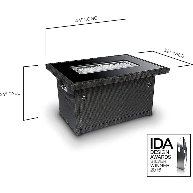 طاولة حريق البروبان الخارجية باللون الرمادي مقاس 44 بوصة - بقدرة 5000 وحدة حرارية بريطانية، سطح من الزجاج المقسى