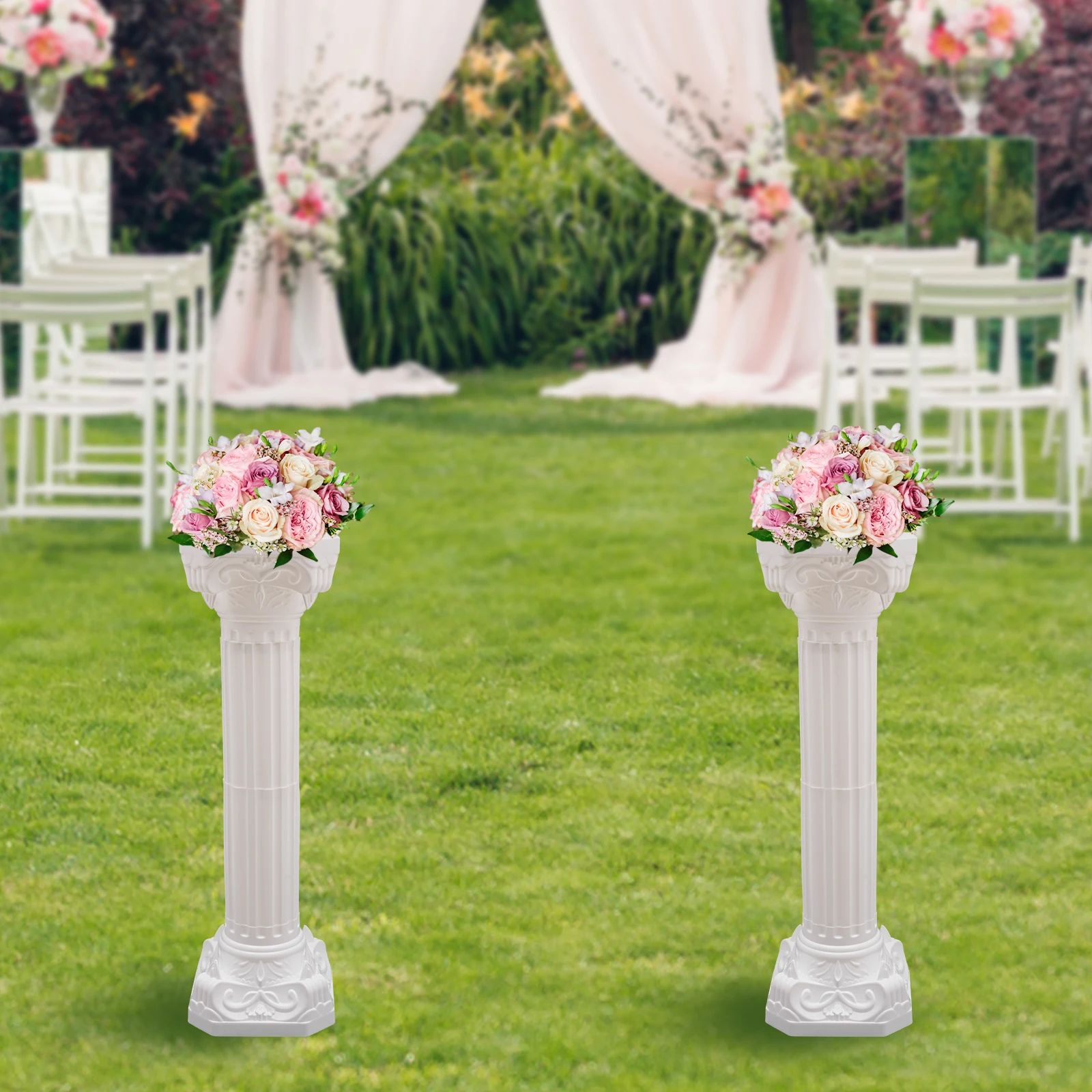 2 Wedding Roman Columns 27 * 88cm Artistic Roman Column Statue Party Flowerpot Holder