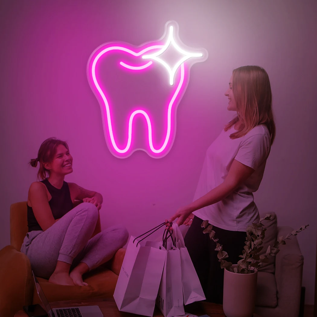 Teeth neon light with white star LED neon light accessories suitable for bedrooms, living rooms, children's rooms, gatherings