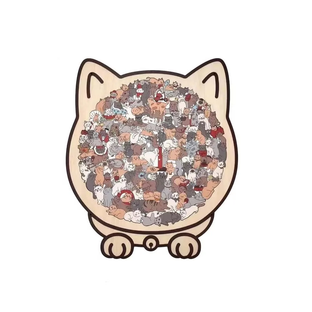 Brain Burning Cat Wooden Puzzle Cute Kitten Home Decor Cat-shaped Jigsaw Animal Puzzle Colored Unique Irregular Puzzle