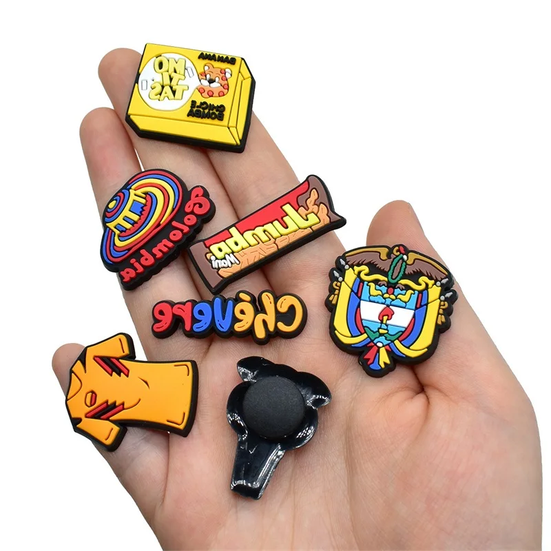 Acessório de sapato com fivela decorativa de charme colombiano com lanche, batatas fritas, padrões de bebidas para todos os tipos de sapatos