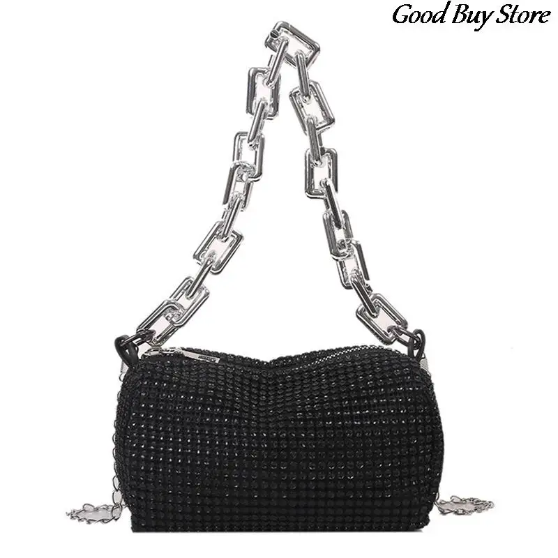 Women Bling Shoulder Bags Rhinestone Evening Handle Clutch Silver Chains Bag Evening Wedding Luxury Wallets Crystal Handbags