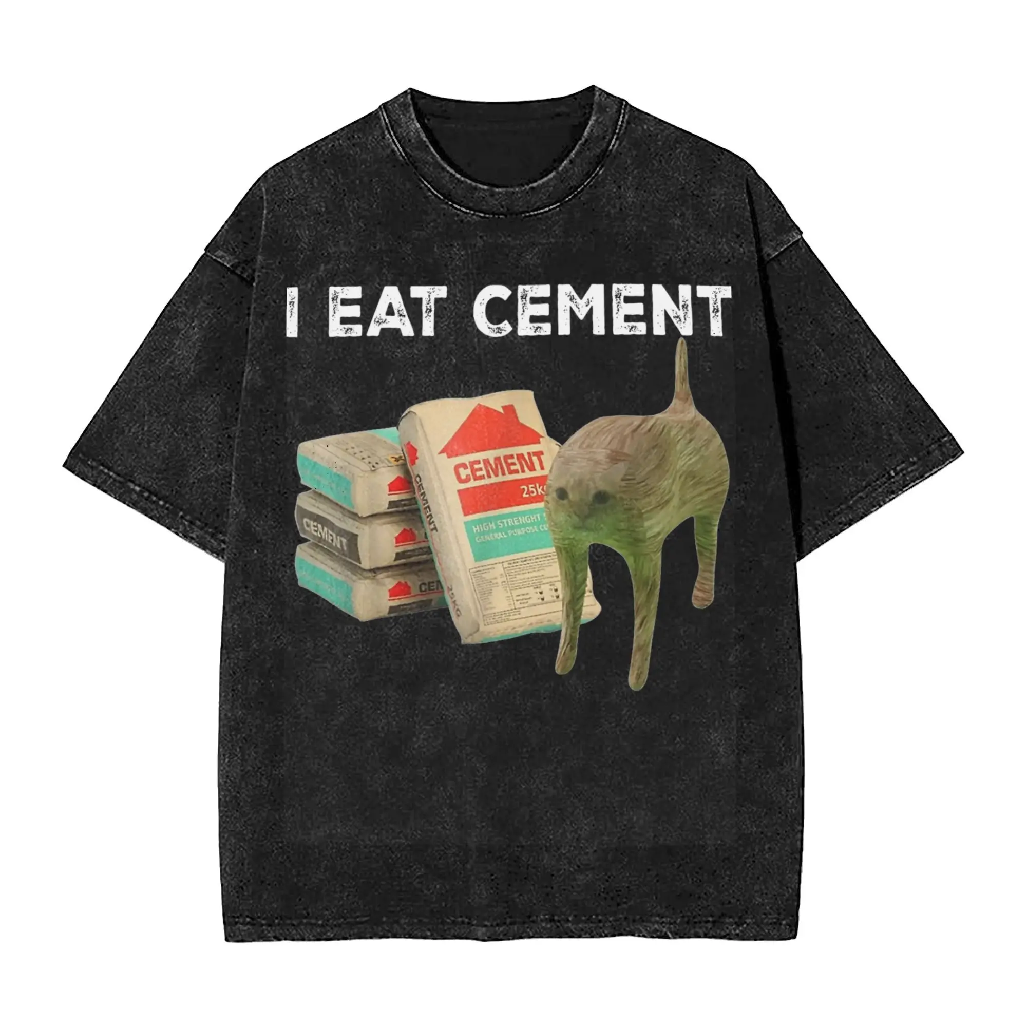 Women Men Cursed Cat I Eat Cement T Shirt Graphic Vintage Washed Oddly Specific Dank Meme Casual T-Shirts