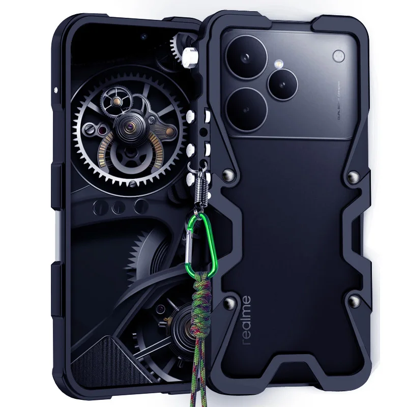 

Luxury Armor Metal Aluminum Phone Bumper For Realme P4 P1 Pro Neo8 Neo7 SE 7X Turbo Cover Mechanical Purely Handmade Skull Case