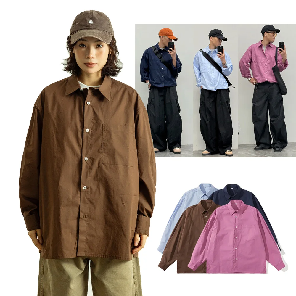 

Men Pure Cotton Long Sleeve Loose Casual Streetwear Oversize Fashion Shirt Women Blouses Unisex Campus Boys Girls Shirts