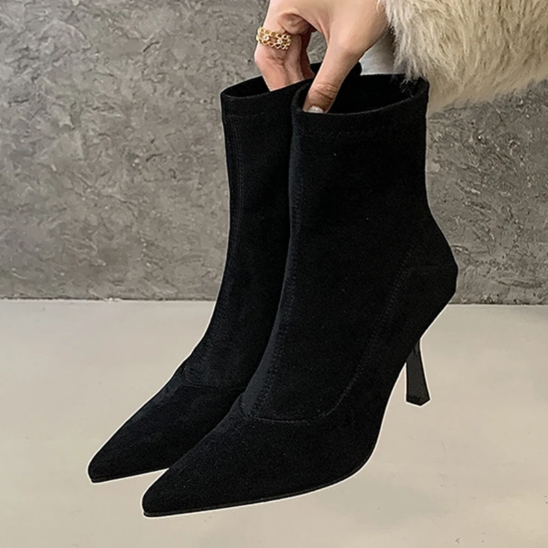 Eilyken Women Ankle Boots Sexy Thin High Heels Pointed Toe Female Shoes Spring Autumn Zipper Chelsea Short Booties