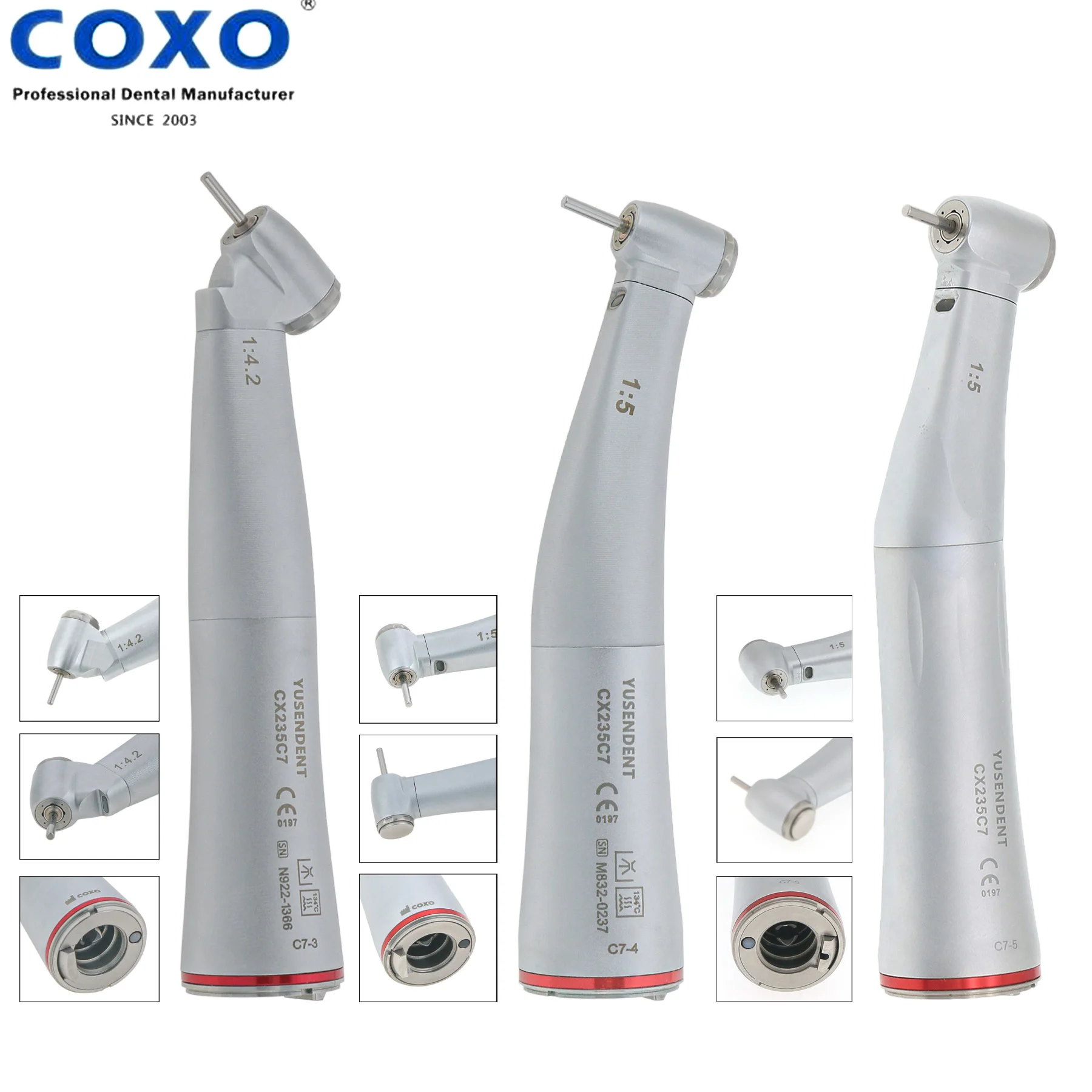 

COXO Dental LED 1:5 Contra Angle Electric Handpiece 45° Surgical Fiber Optic NSK C7-3 C7-4 C7-5