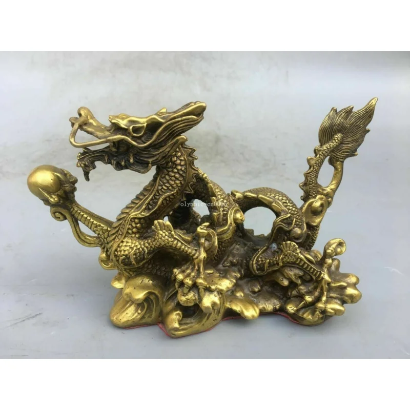 8'' brass copper furniture decorate animal statue beast sea dragon statue