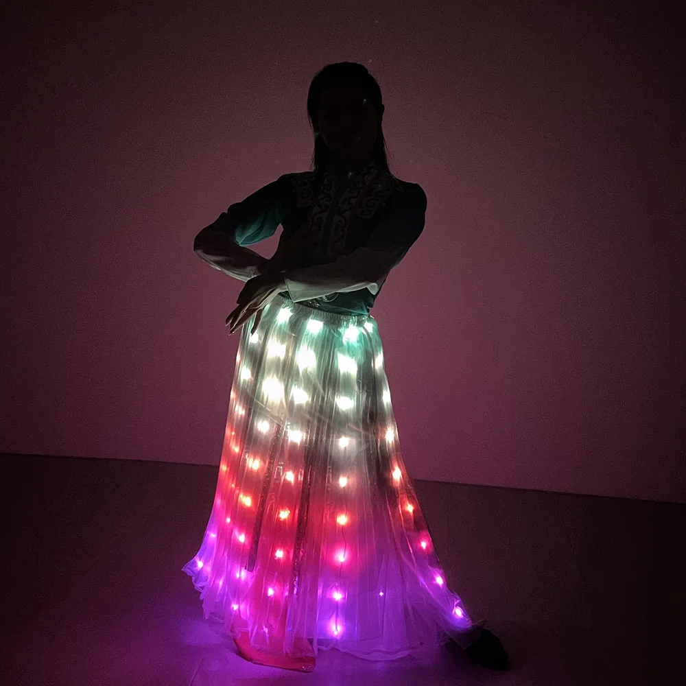 Colorful LED Dance Skirt For Adult Light Belly Dance Performance Props Luminous Dancewear Party Dance Stage Costumes Accessories