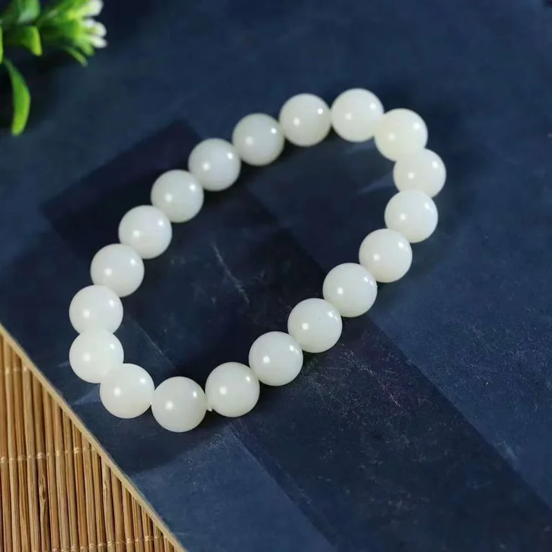 

Натуральный Hetian Corn Da Материал Овца Жирный Белый Простая Бусина Круглый Нефритовый Гладкий Браслет