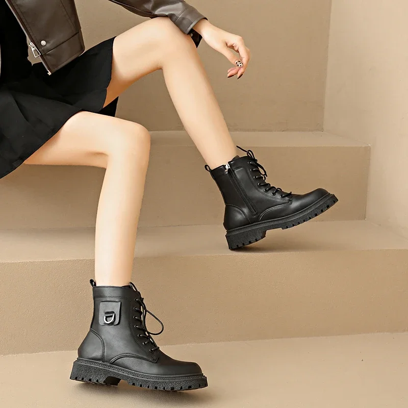 Winter Solid Color Casual Thick-soled Non-slip Women's Boots Round Toe Mid-calf Side Zipper Fashion Short Boots Platform Shoes